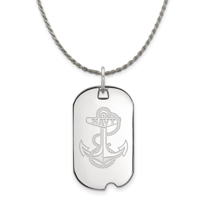 Sterling Silver U.S. Navy Large Dog Tag Pendant Necklace - 18 Inch